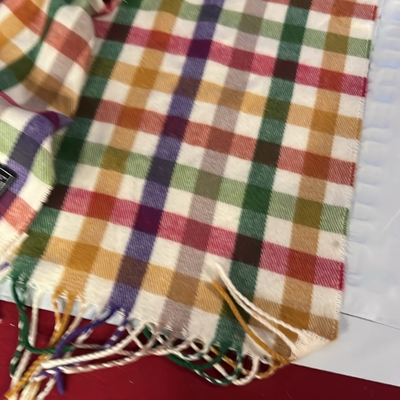 Cashmyarn by Berkshire CHECKERED COLORFUL SQUARES PLAID LONG Scarf fringe ends - Picture 4 of 8
